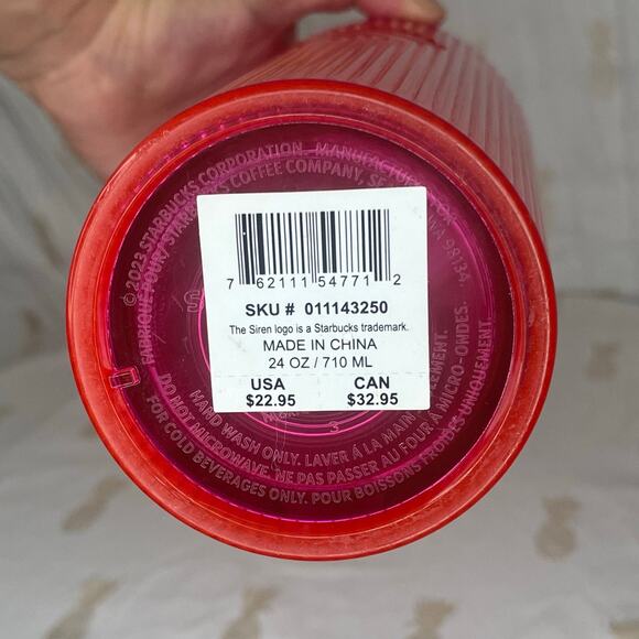 Starbucks Summer 2023 Pleated Neon Magenta Pink 24 oz cold cup tumbler NEW STRAW - Picture 3 of 5